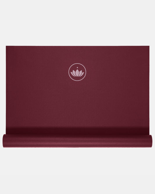 Dark Cranberry - Yogamatte Arise Travel halb ausgerollt topview | Lotuscrafts