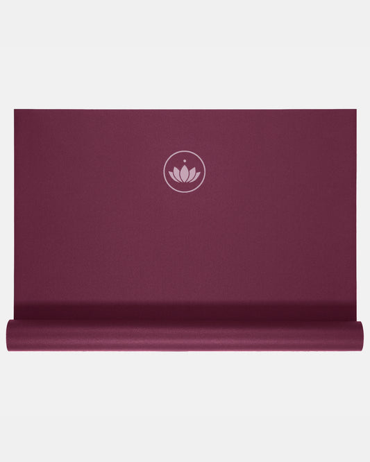 Dark Cranberry - Yogamatte Arise Travel halb ausgerollt topview | Lotuscrafts